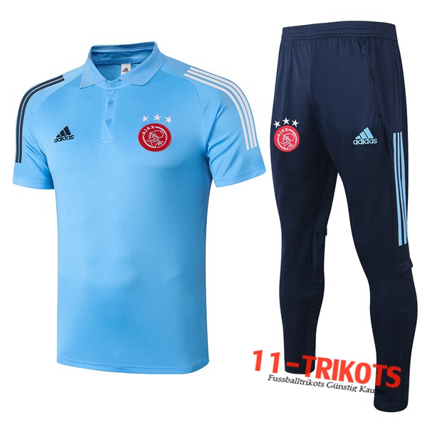 Neuestes Fussball AFC Ajax Poloshirt + Hose Blau 2020/2021