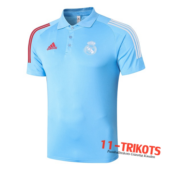 Neuestes Fussball Real Madrid Poloshirt Blau 2020/2021