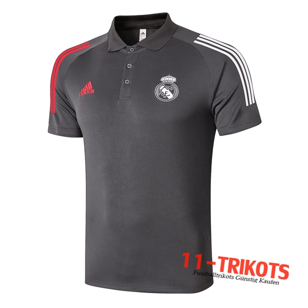 Neuestes Fussball Real Madrid Poloshirt Grau 2020/2021