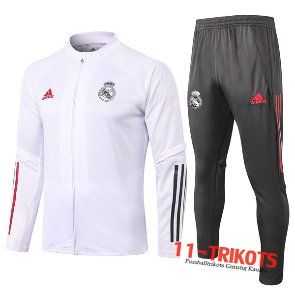 Neuestes Fussball Real Madrid Trainingsanzug (Jacke) Weiß 2020 2021 | 11-trikots