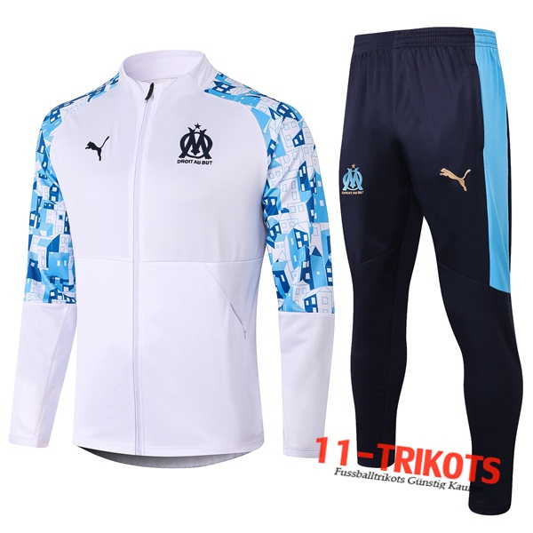 Neuestes Fussball Marseille OM Trainingsanzug (Jacke) Weiß 2020 2021 | 11-trikots