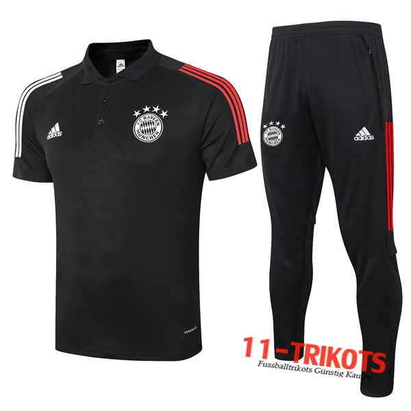 Neuestes Fussball Bayern Munchen Poloshirt + Hose Schwarz 2020/2021