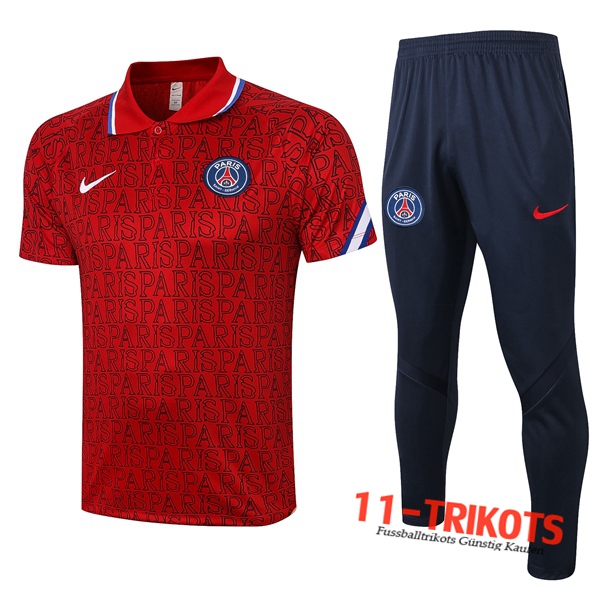 Neuestes Fussball Paris PSG Poloshirt + Hose Rot 2020/2021