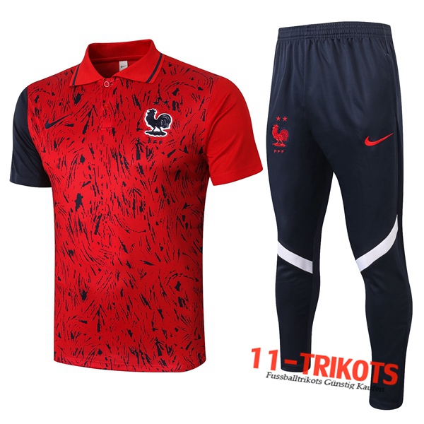 Neuestes Fussball Frankreich Poloshirt + Hose Rot 2020/2021