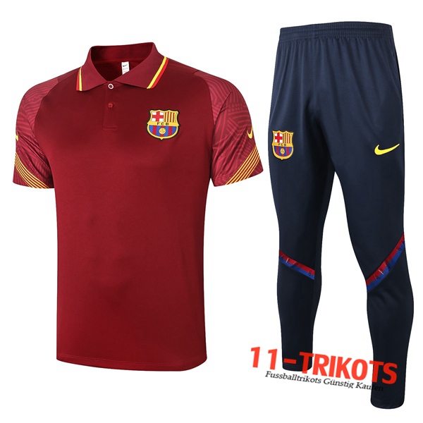 Neuestes Fussball FC Barcelona Poloshirt + Hose Rot 2020/2021