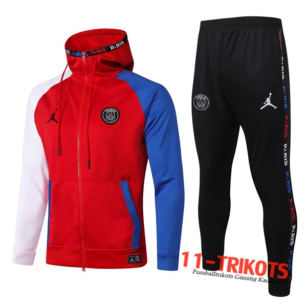 Pairis PSG Jordan Trainingsanzug mit Kapuze Rot 2020 2021 | 11-trikots