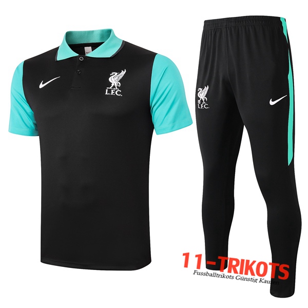 Neuestes Fussball FC Liverpool Poloshirt + Hose Schwarz 2020/2021