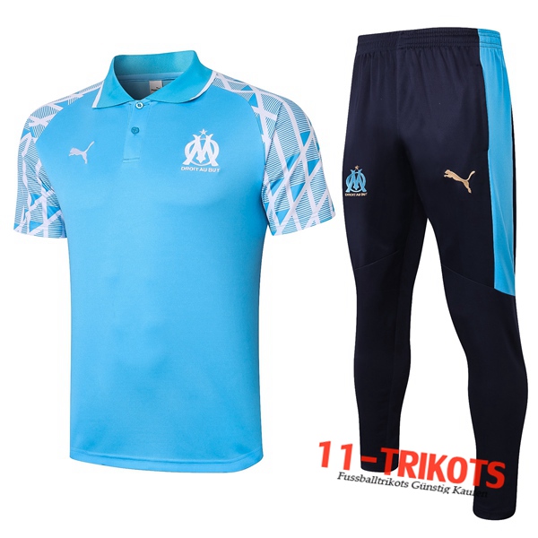 Neuestes Fussball Marseille OM Poloshirt + Hose Blau 2020/2021