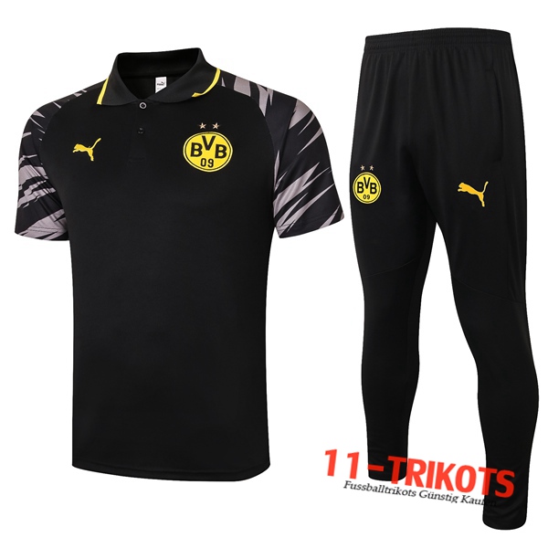 Neuestes Fussball Dortmund BVB Poloshirt + Hose Schwarz 2020/2021