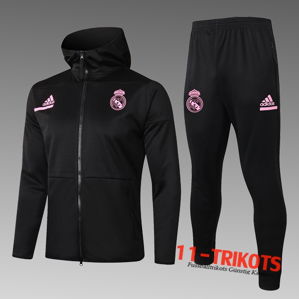 Neuestes Fussball Real Madrid Kinder Trainingsanzug Kapuzenjacke Schwarz 2020 2021 | 11-trikots