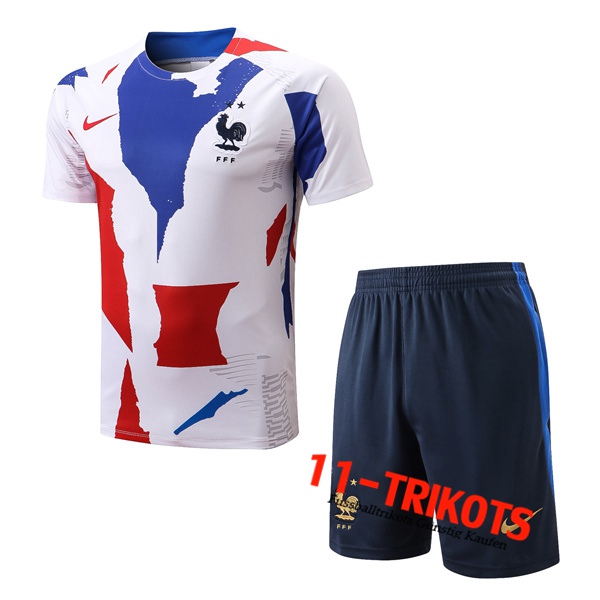 Frankreich Trainingstrikot + Shorts Weiß/Blau/Rot 2022/2023