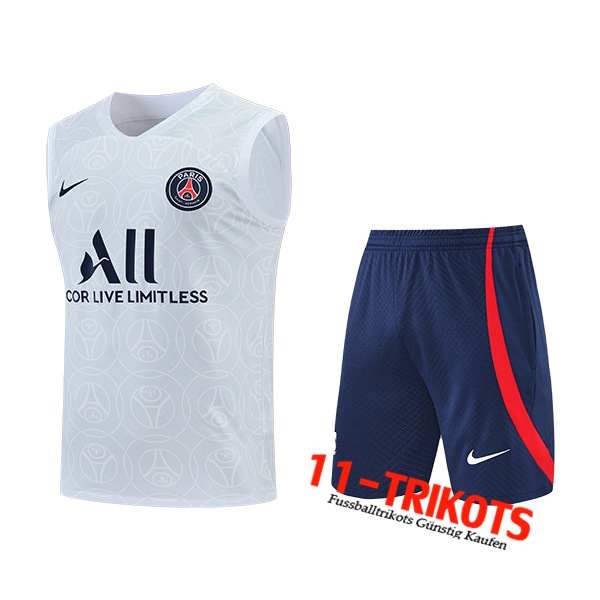 PSG Trainings-Tanktop + Shorts Weiß/Grau 2022/2023