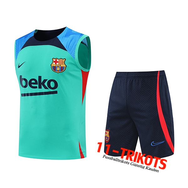 FC Barcelona Trainings-Tanktop + Shorts Blau/Grün 2022/2023