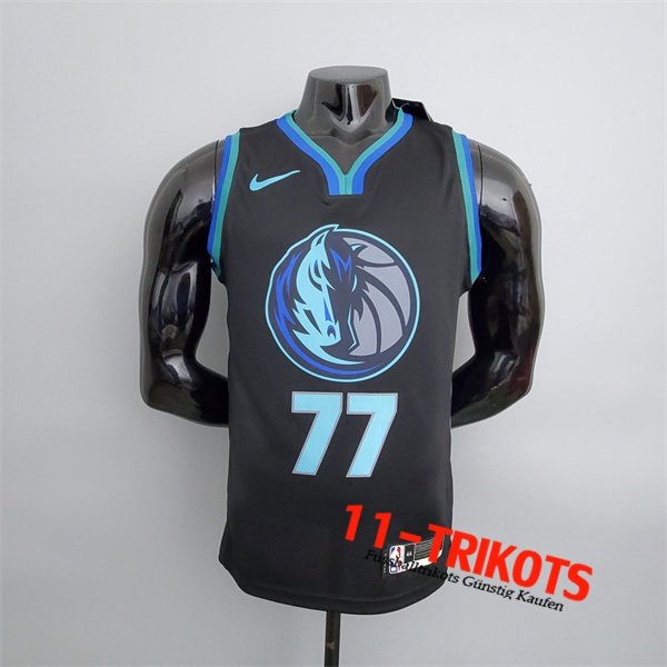 Dallas Mavericks (Doncic #77) NBA Trikots Schwarz Big Bull Head