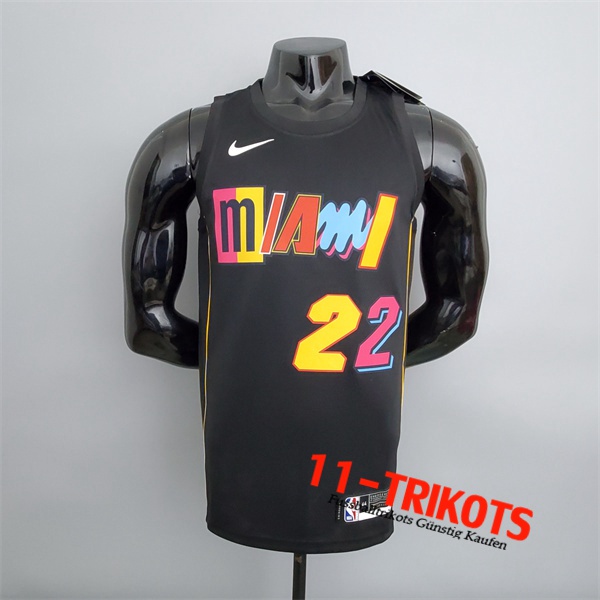 Neues Miami Heat (Butler #22) NBA Trikots 2022 Season Schwarz City Edition