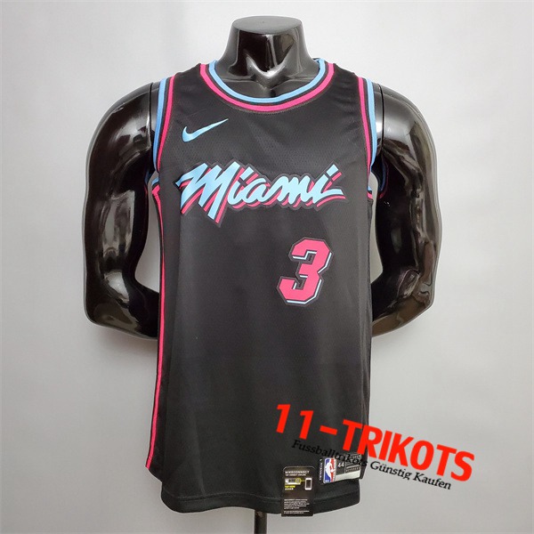 Miami Heat (Wade #3) NBA Trikots Schwarz Encolure Ronde