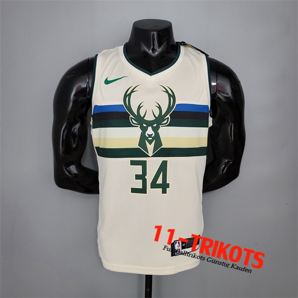 Milwaukee Bucks (Antetokounmpo #34) NBA Trikots Striped Weiß