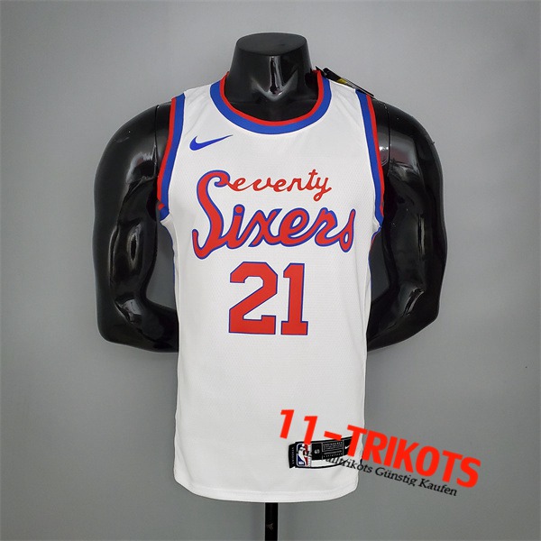 Philadelphia 76ers (Embiid #21) NBA Trikots 2021 Weiß Retro limited