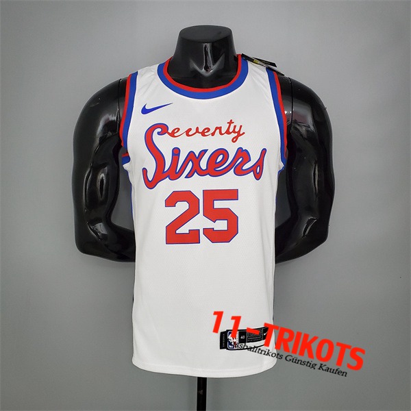 Philadelphia 76ers (Simmons #25) NBA Trikots 2021 Weiß Retro limited