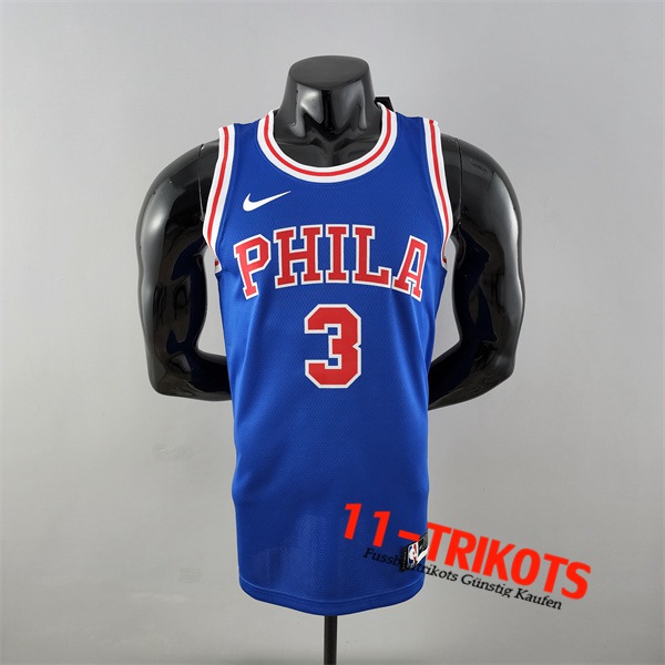 Philadelphia 76ers (Iverson #3) NBA Trikots Blau Retro Encolure Ronde