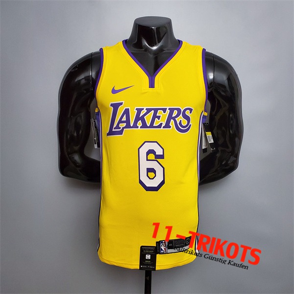 Los Angeles Lakers (James #6) NBA Trikots Gelb V-collerette City Edition