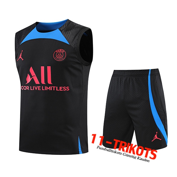 Jondan PSG Trainings-Tanktop + Shorts Schwarz/Blau 2022/2023