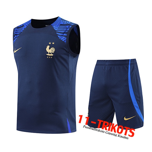 Frankreich Trainings-Tanktop + Shorts Navy blau 2022/2023