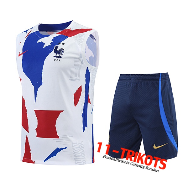 Frankreich Trainings-Tanktop + Shorts Rot/Schwarz/Weiß 2022/2023