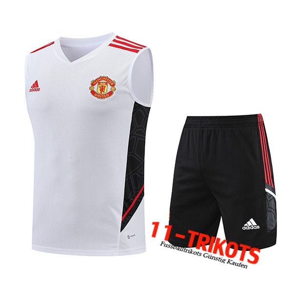 Manchester United Trainings-Tanktop + Shorts Weiß/Schwarz 2022/2023