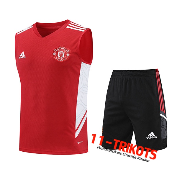 Manchester United Trainings-Tanktop + Shorts Weiß/Rot 2022/2023