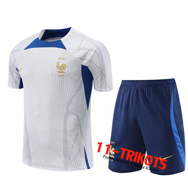 Frankreich Trainingstrikot + Shorts Weiß 2022/2023