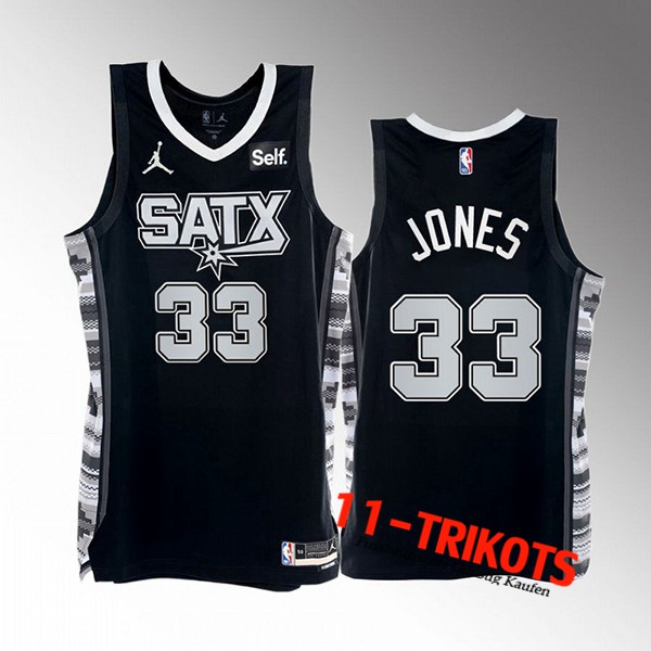 San Antonio Spurs Trikots (JONES #33) 2022/23 Schwarz