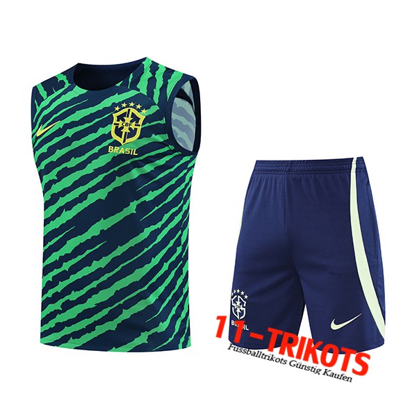 Brasilien Trainings-Tanktop + Shorts Grün/Blau 2022/2023