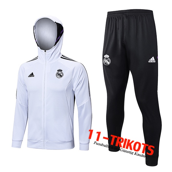Real Madrid Trainingsanzug Mit Kapuze Trainingsjacke Windbreaker Weiß 2023/2023