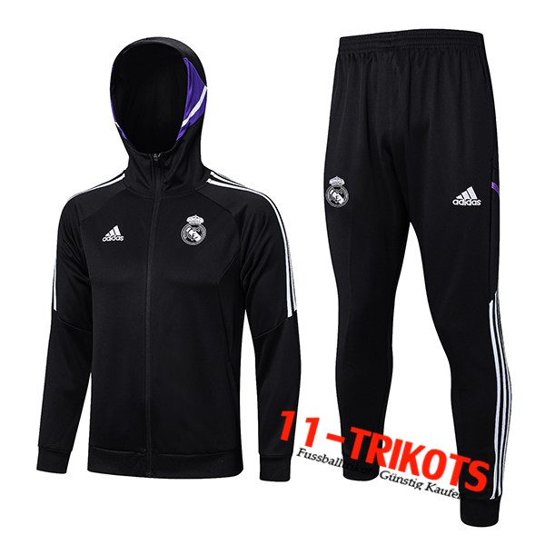 Real Madrid Trainingsanzug Mit Kapuze Trainingsjacke Windbreaker Schwarz 2023/2023