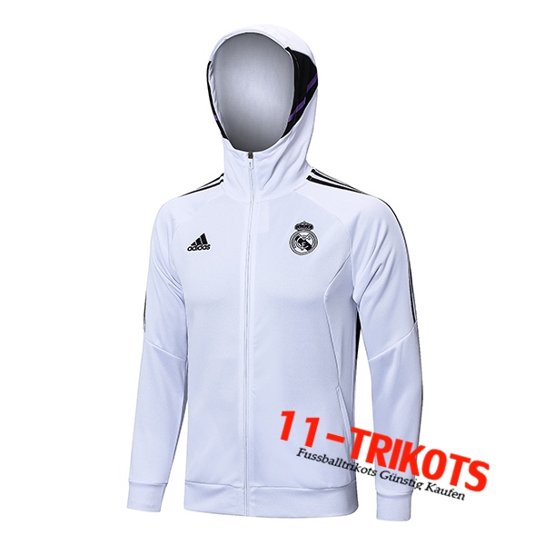 Real Madrid Trainingsjacke Mit Kapuze Weiß 2023/2023
