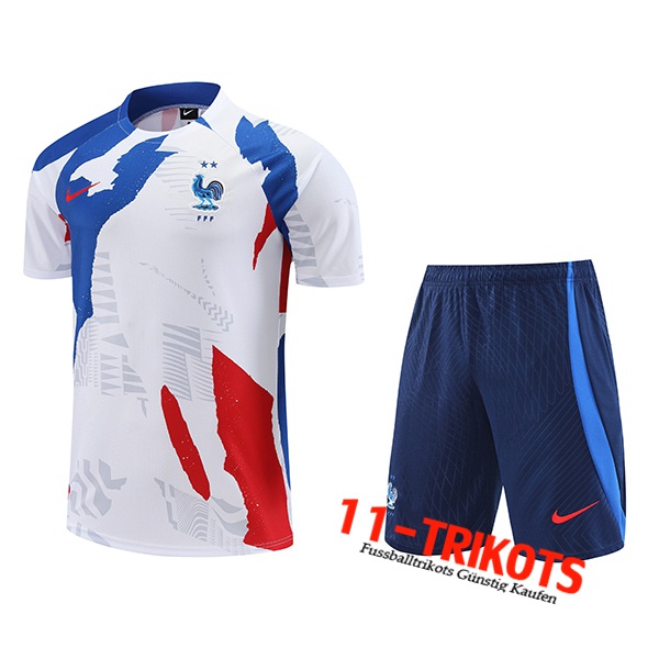 Frankreich Trainingstrikot + Shorts Weiß/Rot/Blau 2023/2024
