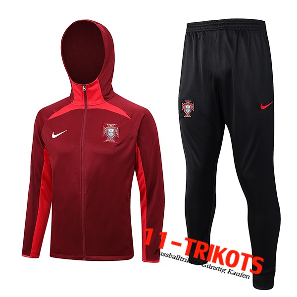 Trainingsanzug Mit Kapuze Trainingsjacke Windbreaker Portugal Rot 2023/2024