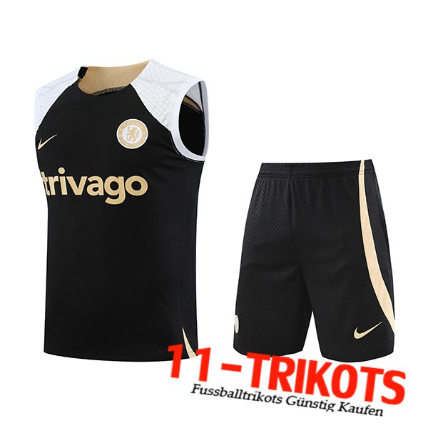 Trainings-Tanktop + Shorts FC Chelsea Schwarz 2023/2024 -02