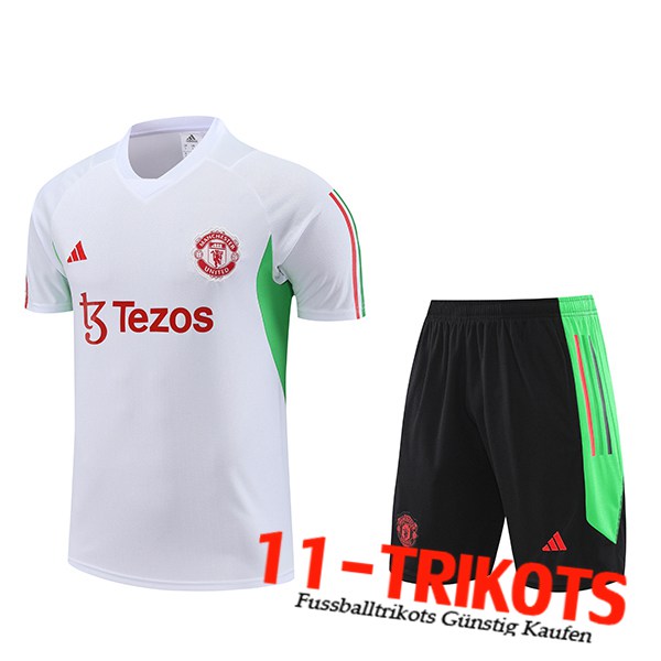 Trainingstrikot + Shorts Manchester United Weiß 2023/2024 -02