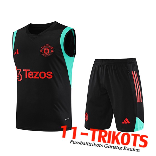Manchester United Trainings-Tanktop + Shorts Schwarz 2023/2024 -04
