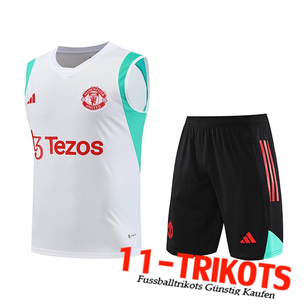 Manchester United Trainings-Tanktop + Shorts Weiß 2023/2024 -02