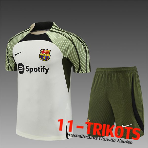 FC Barcellona Trainingstrikot + Shorts Kinder Weiß/Grün 2023/2024