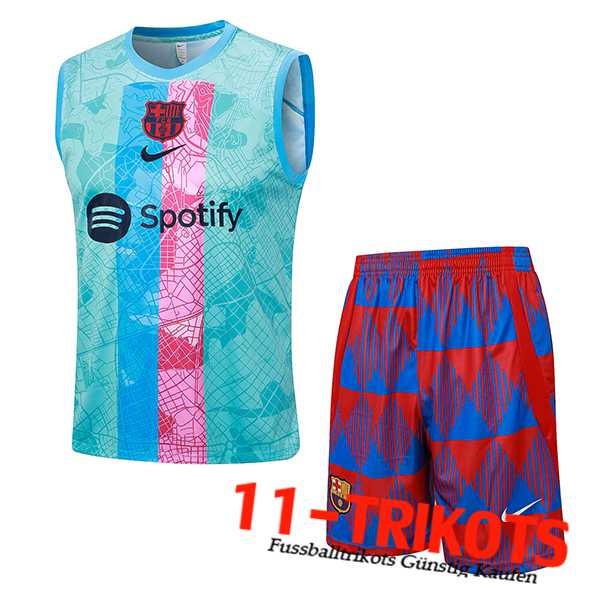 FC Barcellona Trainings-Tanktop + Shorts Grün/Rosa 2023/2024