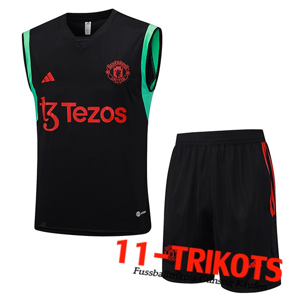 Manchester United Trainings-Tanktop + Shorts Schwarz 2023/2024 -05