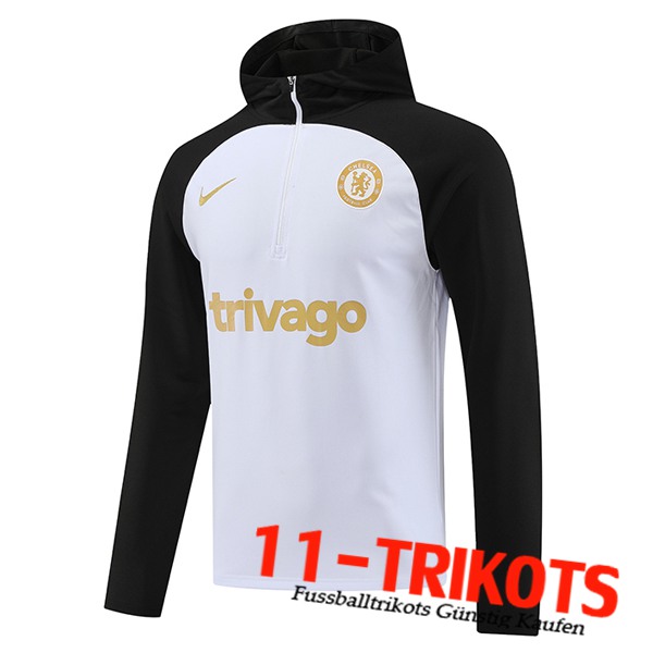 FC Chelsea Training Sweatshirt Mit Kapuze Weiß/Schwarz 2023/2024