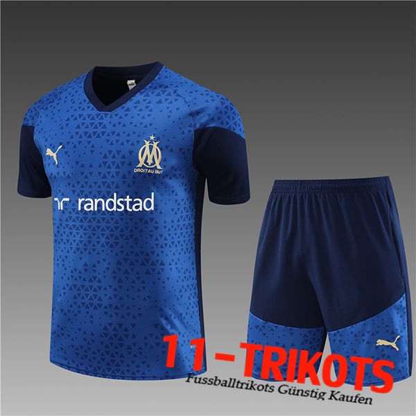 Marseille Training T-Shirts + Shorts Kinder Blau 2023/2024