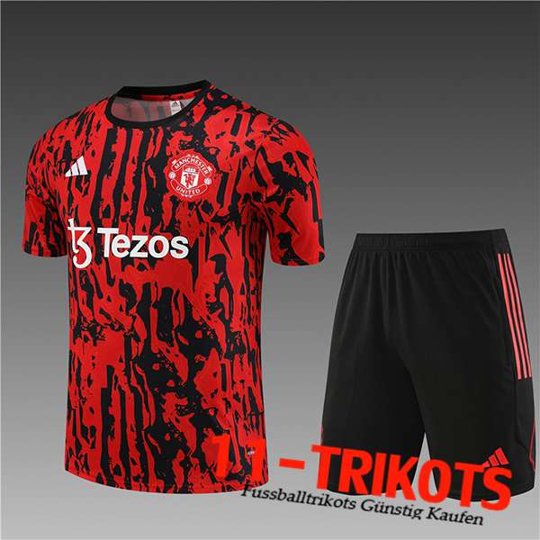 Manchester United Training T-Shirts + Shorts Kinder Rot 2023/2024
