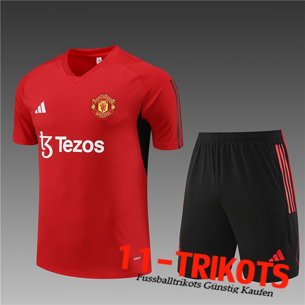 Manchester United Training T-Shirts + Shorts Kinder Rot 2023/2024 -02
