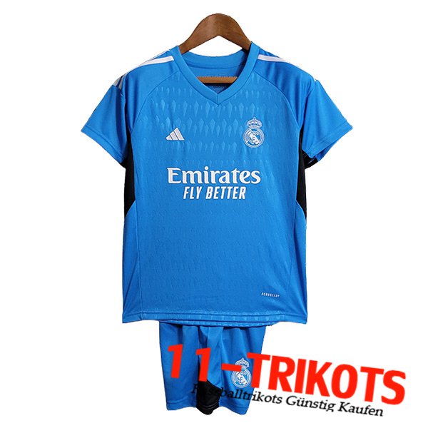Real Madrid Fussball Trikots Kinder Torhuter Blau 2023/2024